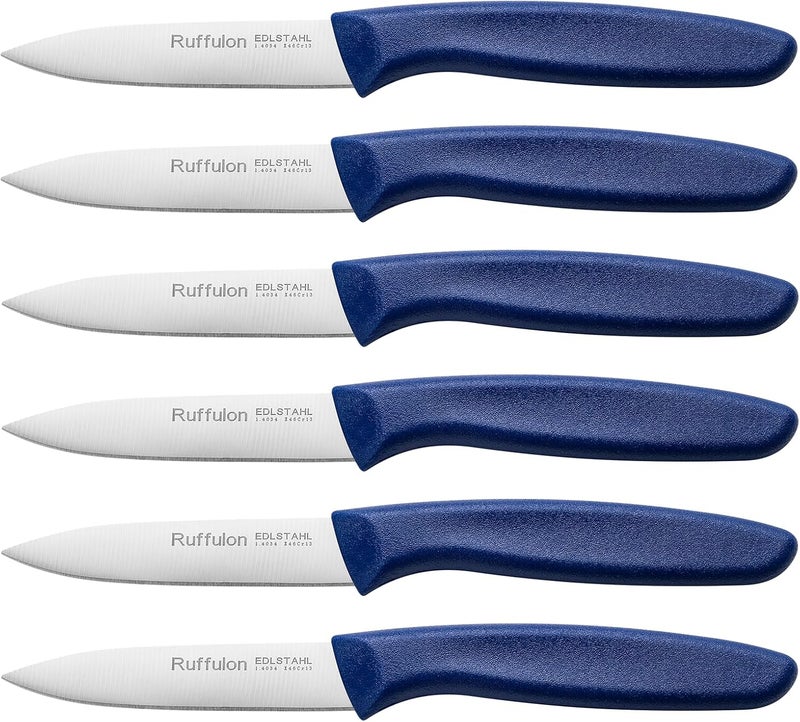 Ruffulon Paring Knife Fruit Knife Set (6 Pieces), Ultra Sharp Stainless Steel Vegetable and Fruit Knife with PP Plastic Ergonomic Handle for Cutting Fruits and Vegetables,Blue - Image 1
